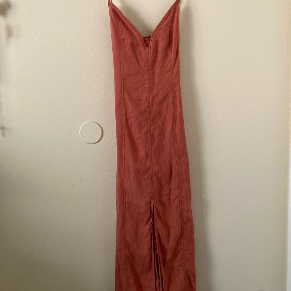 Free People Strappy Back Linen Maxi Dress with Front Slit